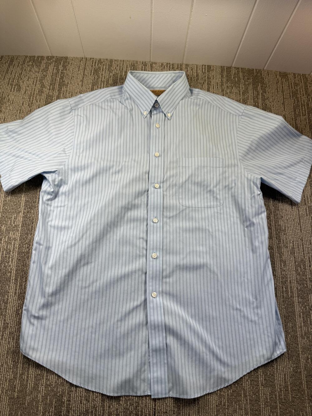 Roundtree & Yorke Dress Shirt Mens 2XL Blue Pinstripe Non Iron Short Sleeve